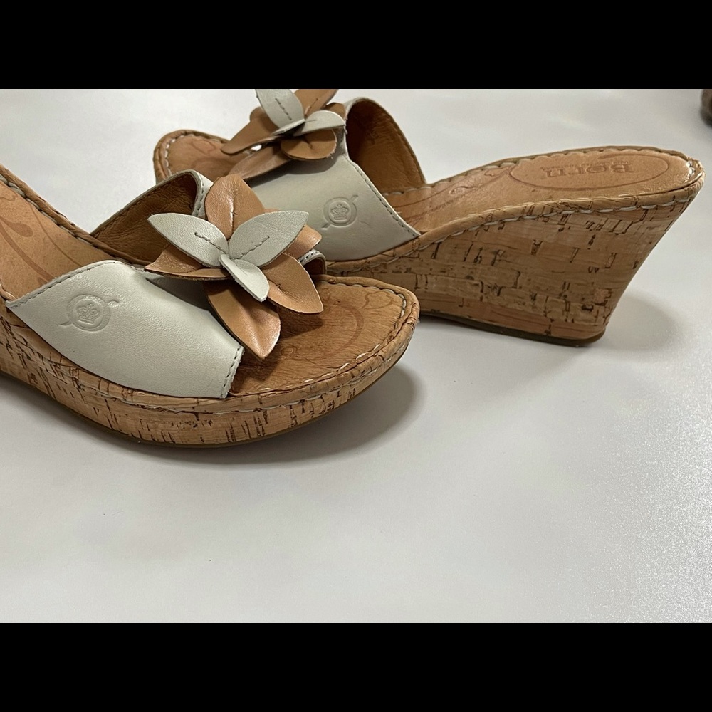 Slide In Sandals, Cork Wedge Leather Brown/Cream,  BORN, 6 (37.5)